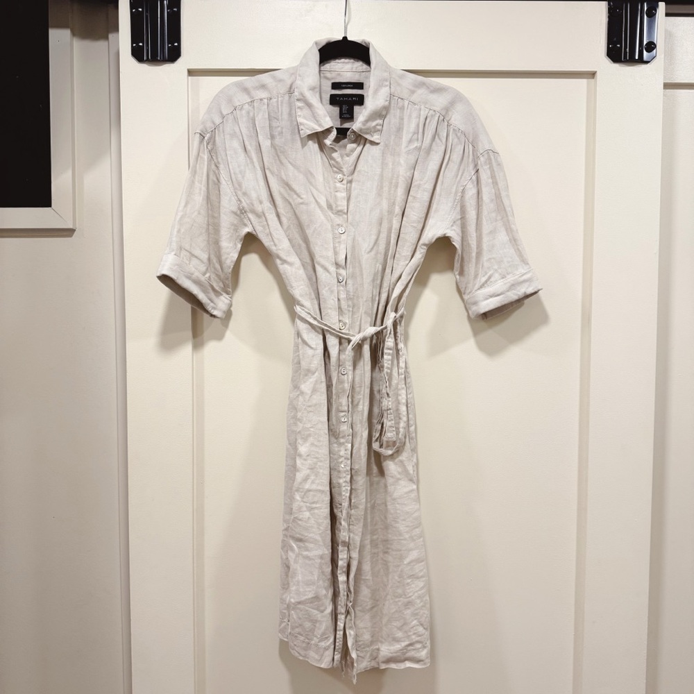 Linen Tan Cream Shirt Dress